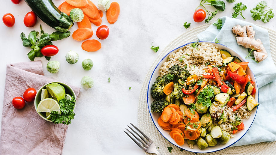 A plate containing a healty assortment of foods.