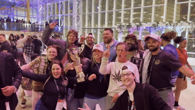 Glass Meadows team at MJ Unpacked Official Cannabis Cup 2025 celebrating their win for Best Solventless Vape Cartridge first place and runner up
