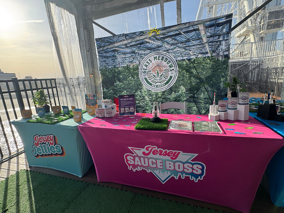 Glass Meadows at MJ Unpacked 2025 Atlantic City's official after party showcasing all four in house brands Jersey Jellies, Jersey Sauce Boss, Pre Roll King of Jersey and Rosin King of Jersey