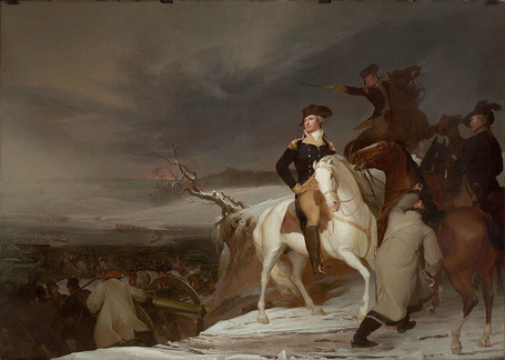 The Passage of the Delaware, Confirmed that it is Whipple in the right of the painting talking with his master.