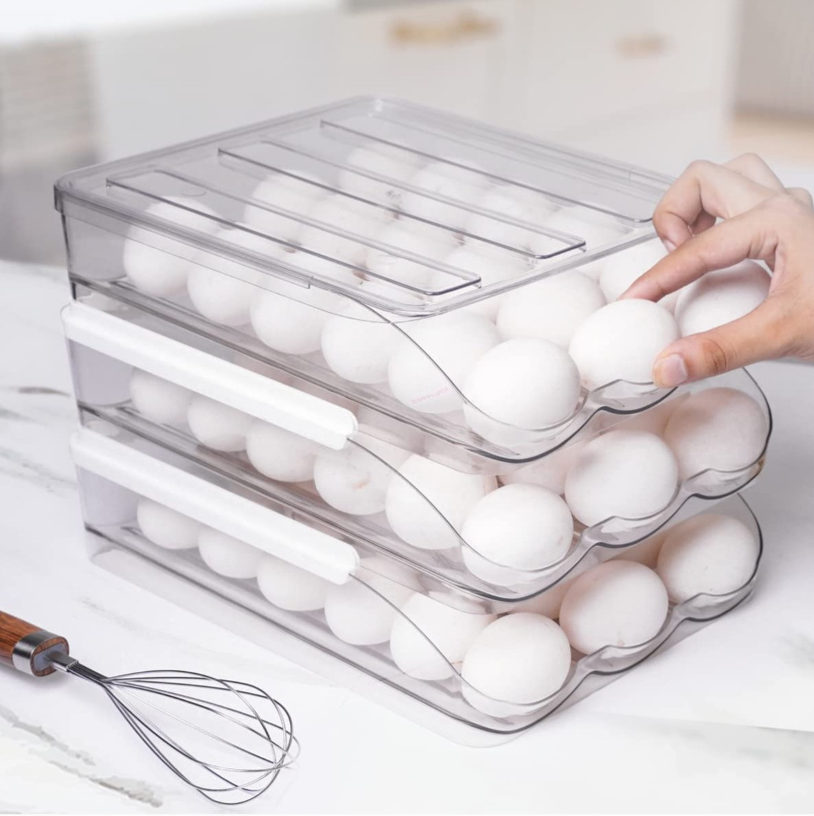 Egg Holder for Refrigerator | New & Improved Auto Rolling Stackable