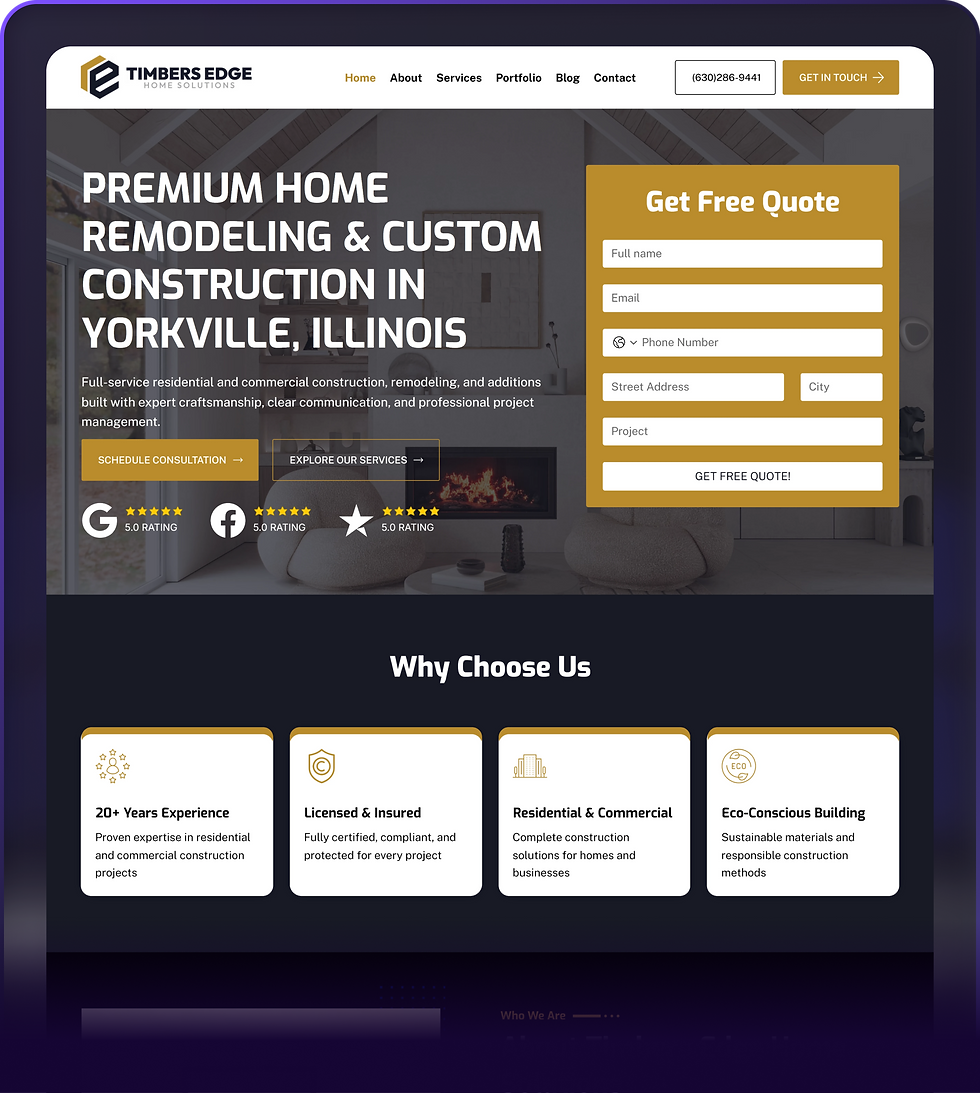 Timbers Edge home remodeling website design for Yorkville