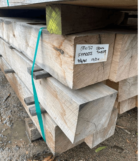 Stacked reclaimed wood cypress beams