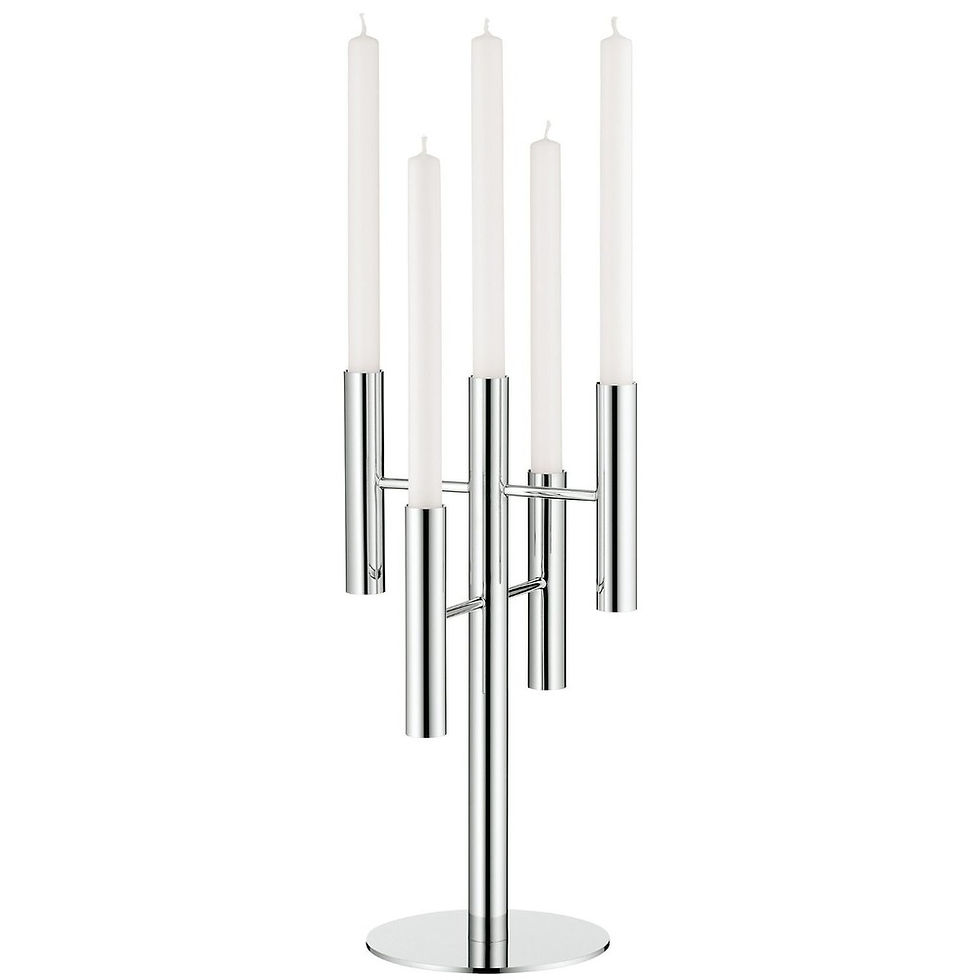 LOUNGE CANDELABRO 5 BRAZOS, ACERO INOXIDABLE CON VELAS