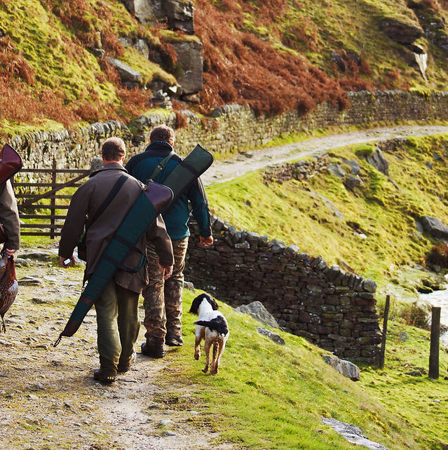 Les hommes de chasse avec des chiens