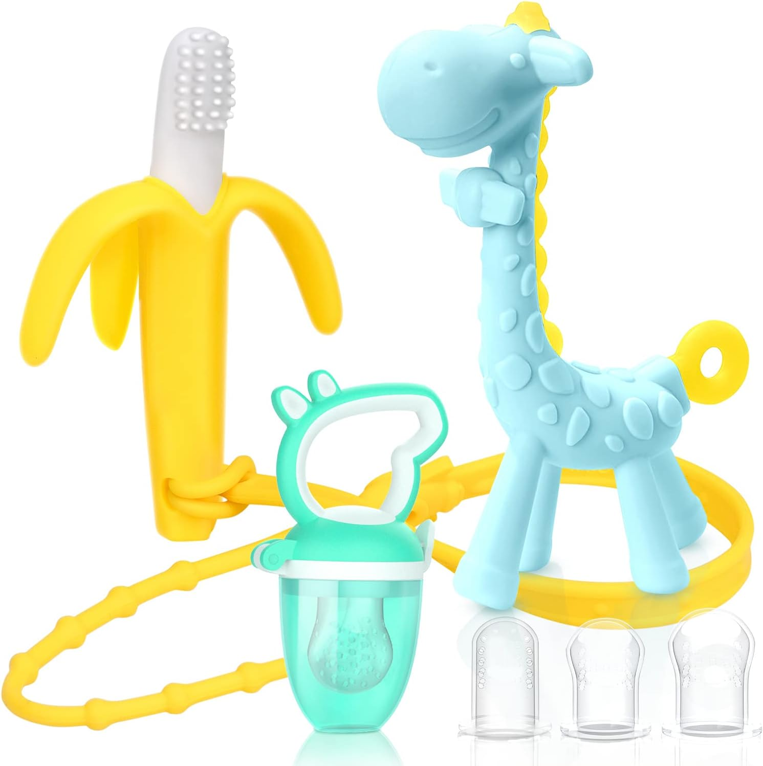 Baby Teether & Fruit Feeder Set – Soothing Chew Toy + Feeder with 3 Silicone Sac
