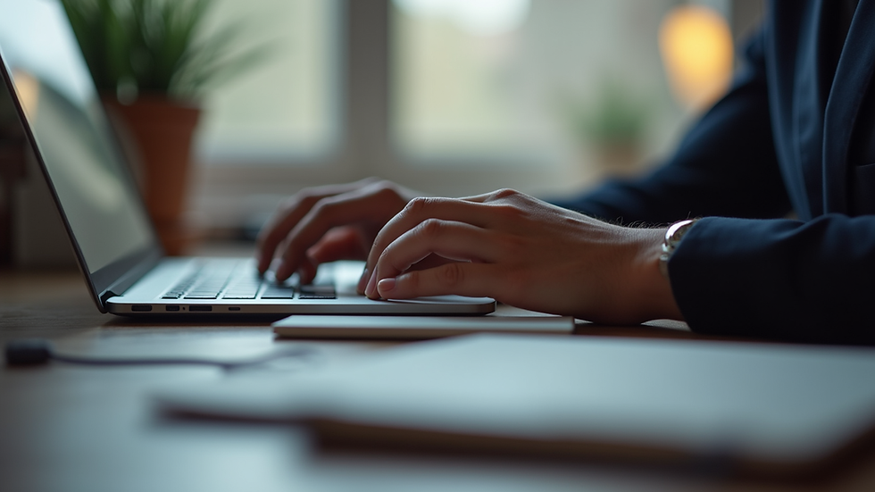 Close-up view of a person typing on a laptop keyboard
