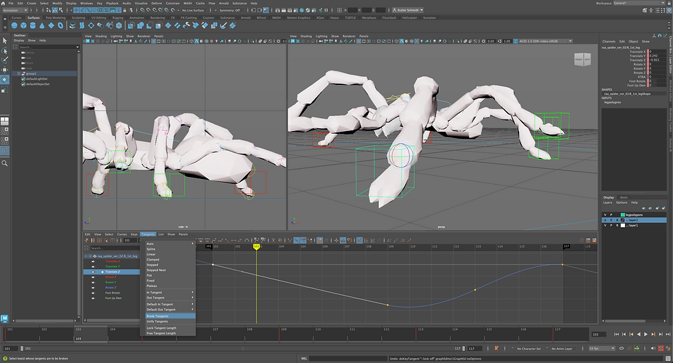 2. Breaking tangent in the graph editor, Autodesk Maya
