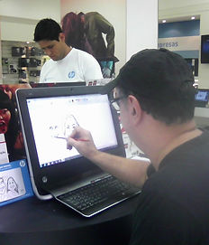alt=”caricaturas feitas na tela do monitor” /