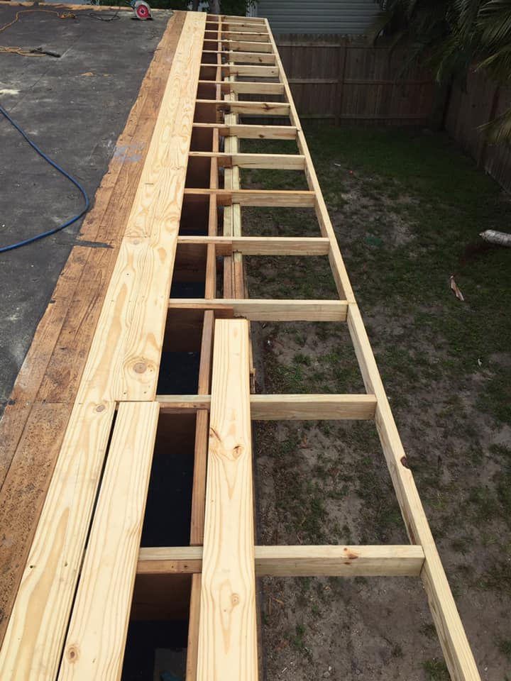 Framing out of a roof eave extension Merritt Island, Florida.