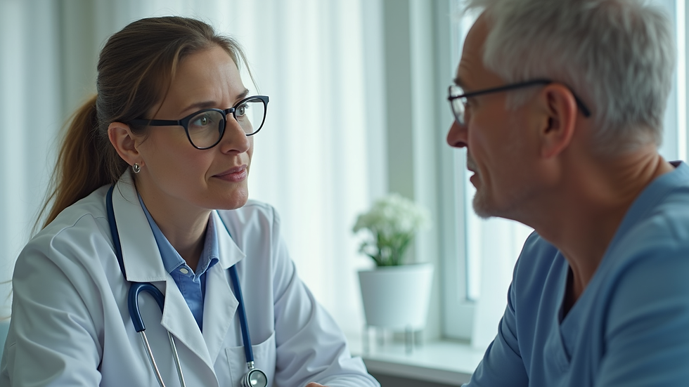 Close-up view of a healthcare professional discussing weight loss options with a patient