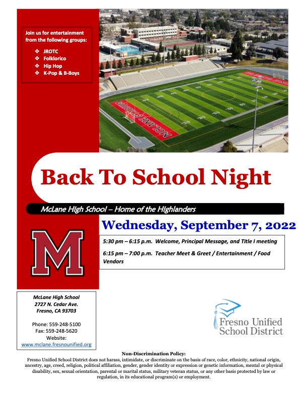 McLane High School - Back to School Night Resource Fair
