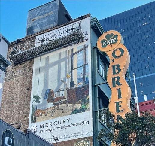 Strategic out-of-home campaign by Mercury, showcasing a hand-painted mural that represents the company’s commitment to empowering East to West Coast startups with creative financial solutions.