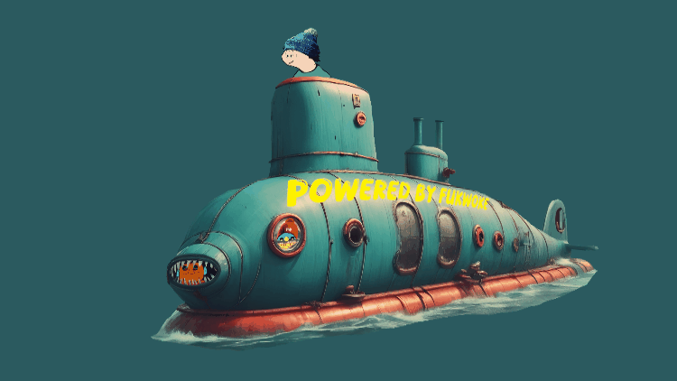 Moving gif of submarine saying Powered by Fukwoke
