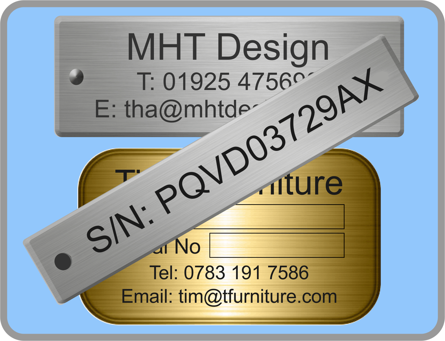 brass serial plate, stainless steel tag & stainless steel nameplate