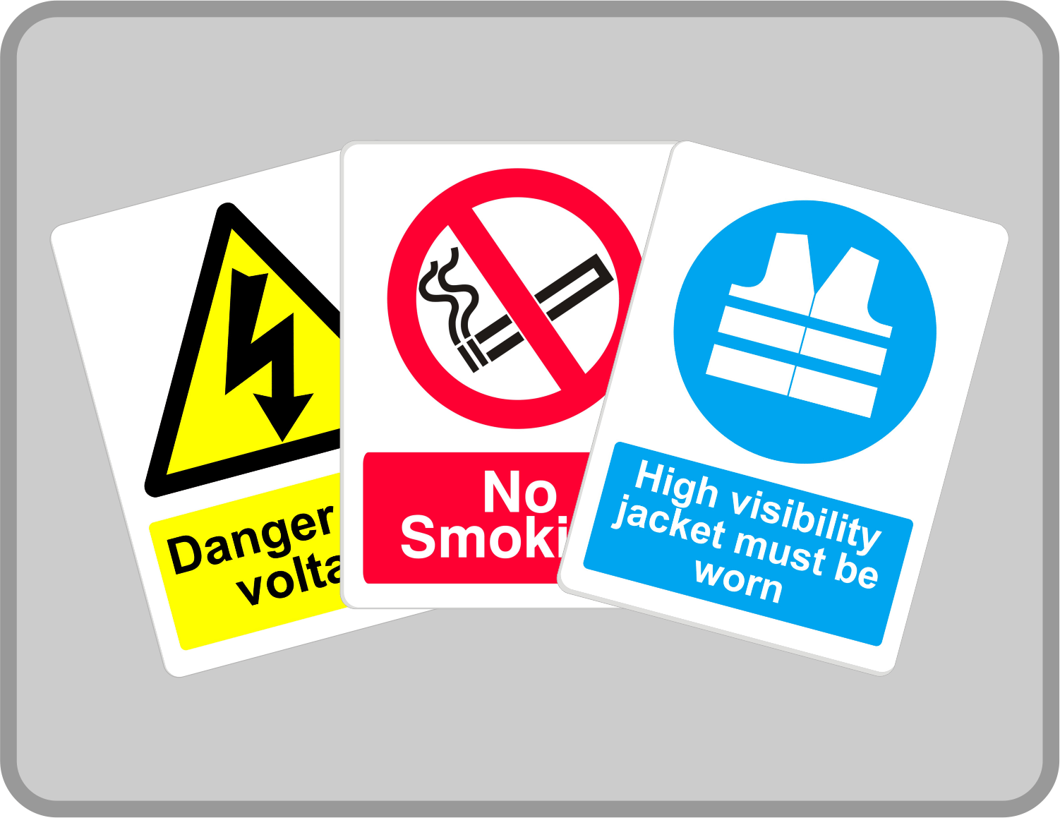 warning signs, No smoking sign, mandatory signs, H & S signs