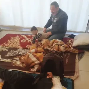 Father and son playing in the shelter