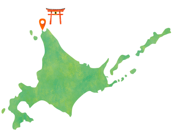 北海道の地図と鳥居のイラスト