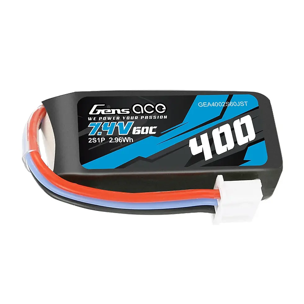 Miniatyrbild: Gens Ace 7.4V 400mAh LiPo akku soveltuu erinomaisesti OMP Hobbyn M1 helikopterille