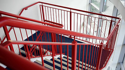 Stairs, red, balustrade, commercial