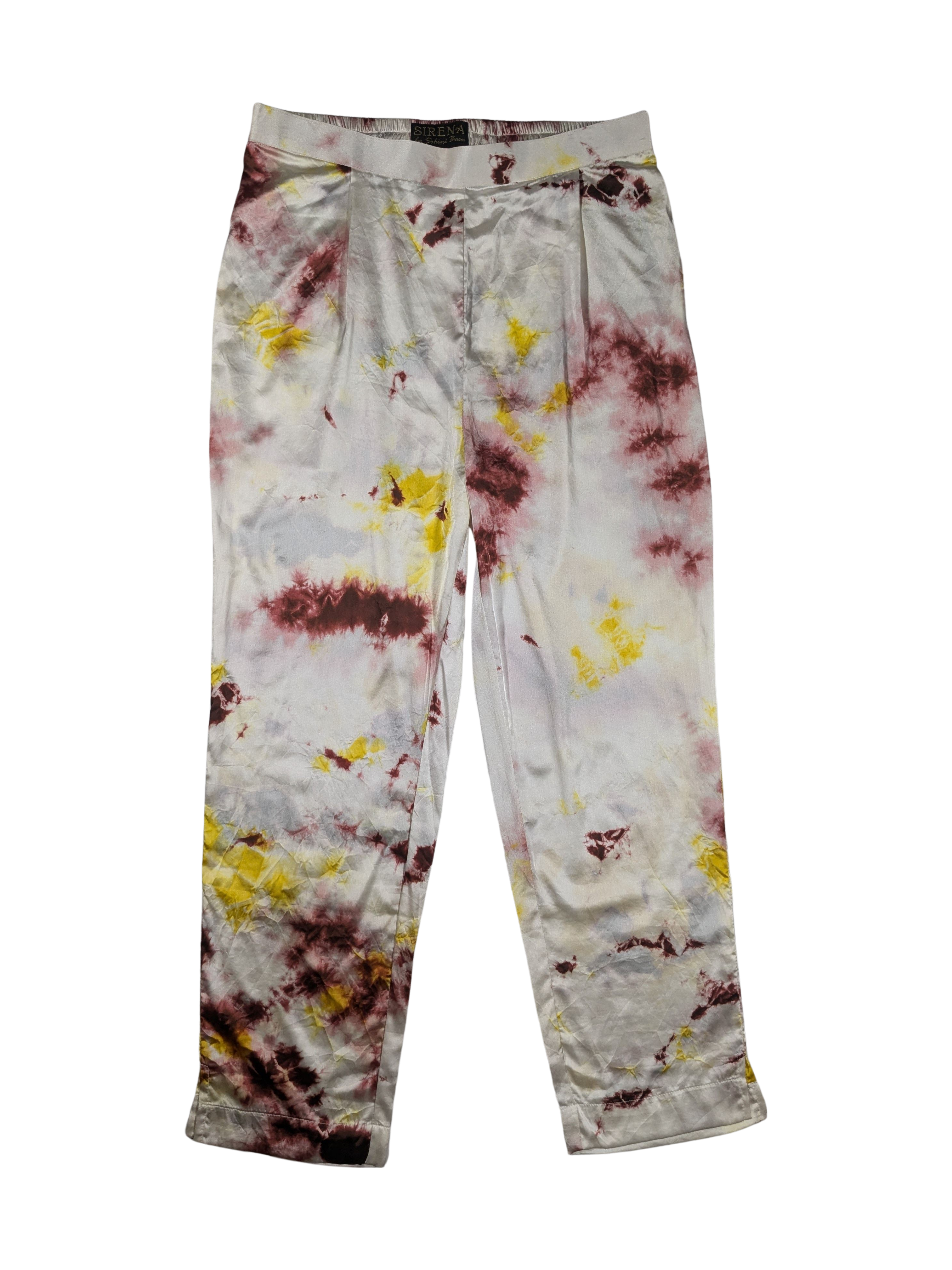 Satin Silk Bandhni / Tie & Dye Straight Pants with Pleats - with Pockets