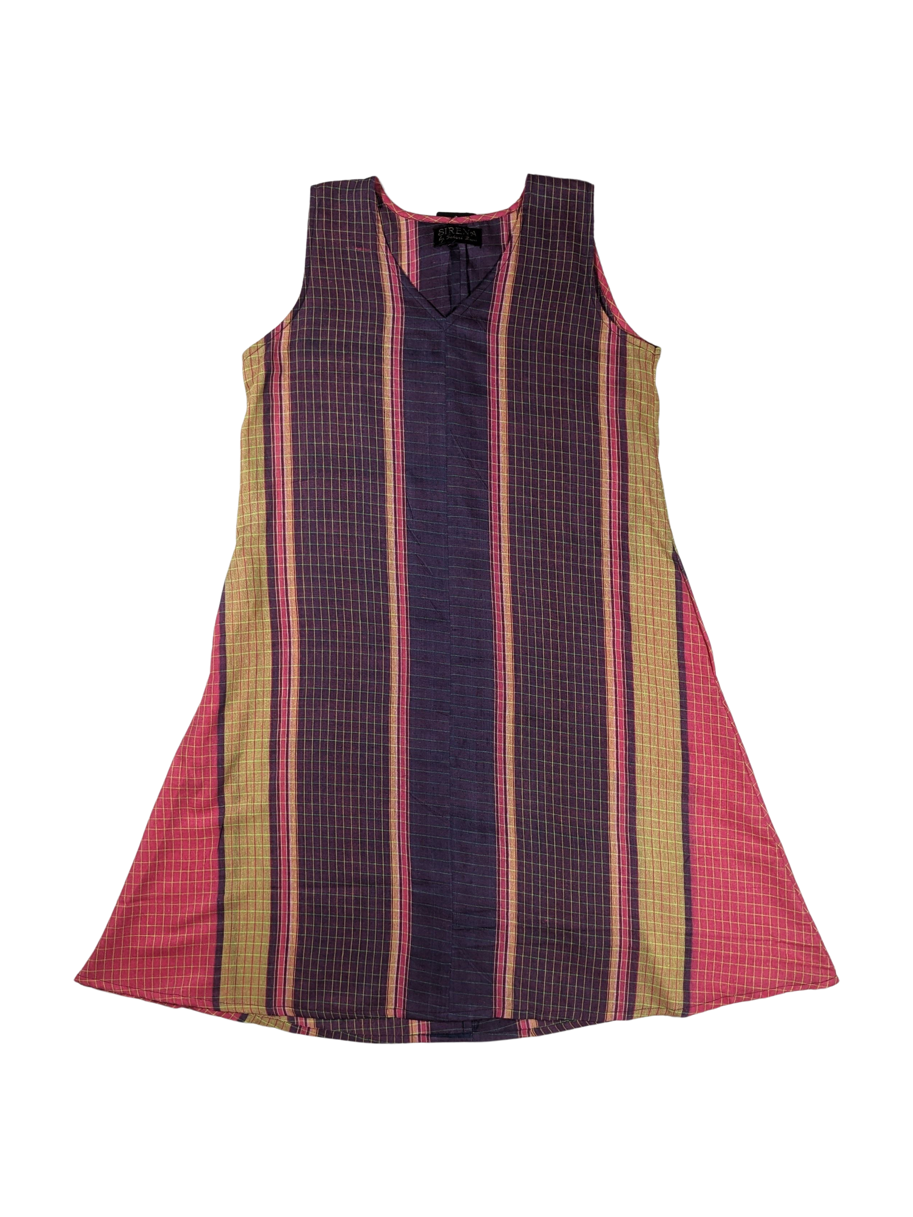 Cotton Gaya Gamcha Multicolor Sleeveless V-neck (Slip Included) A-Line Dress