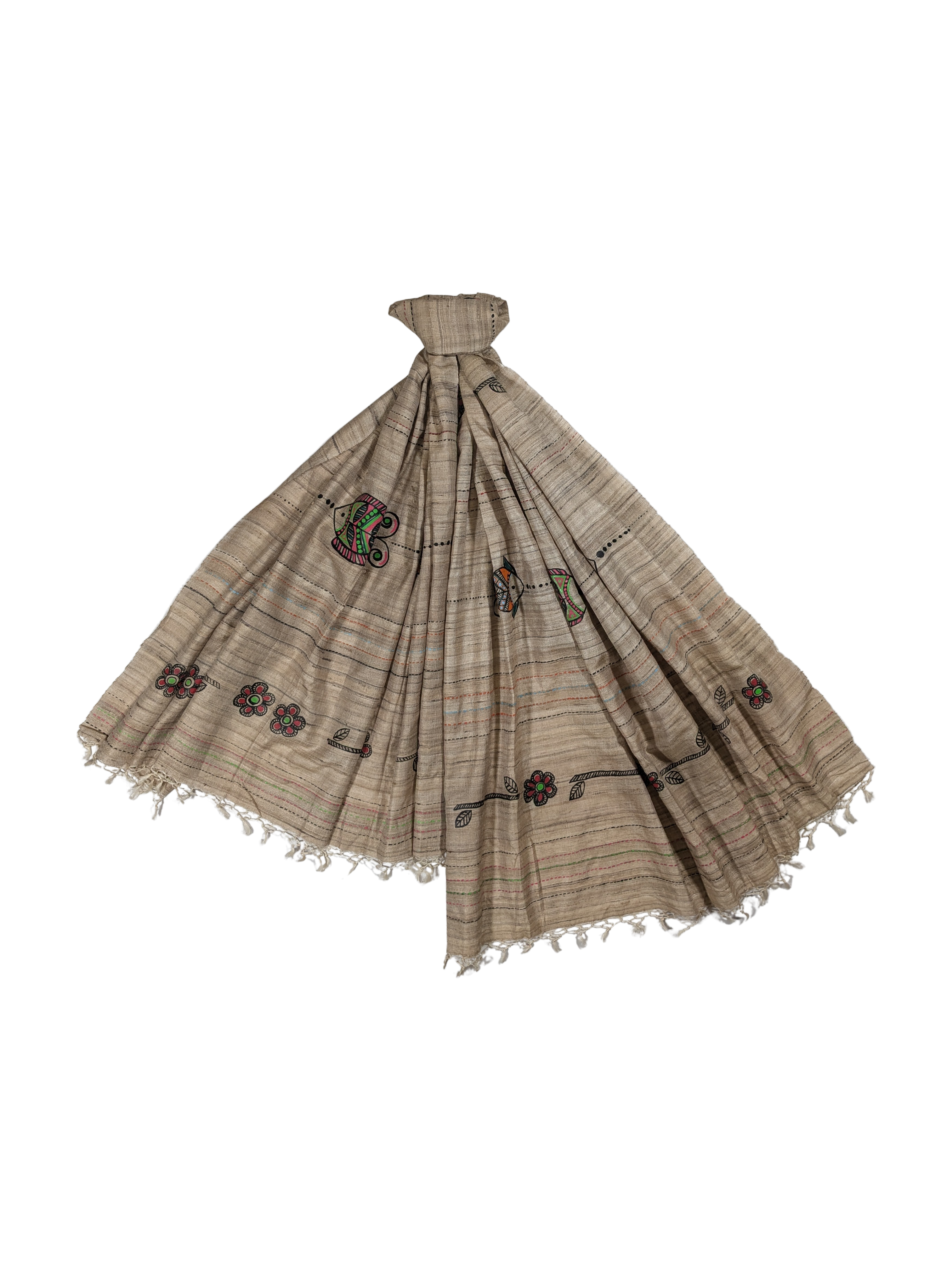 Raw Silk Hand Painted Beige Dupatta Stole