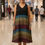 Thumbnail: Mul Cotton Multicolor Stripes V-neck Sleeveless w/Pockets (w/ Slip) A-Line Dress