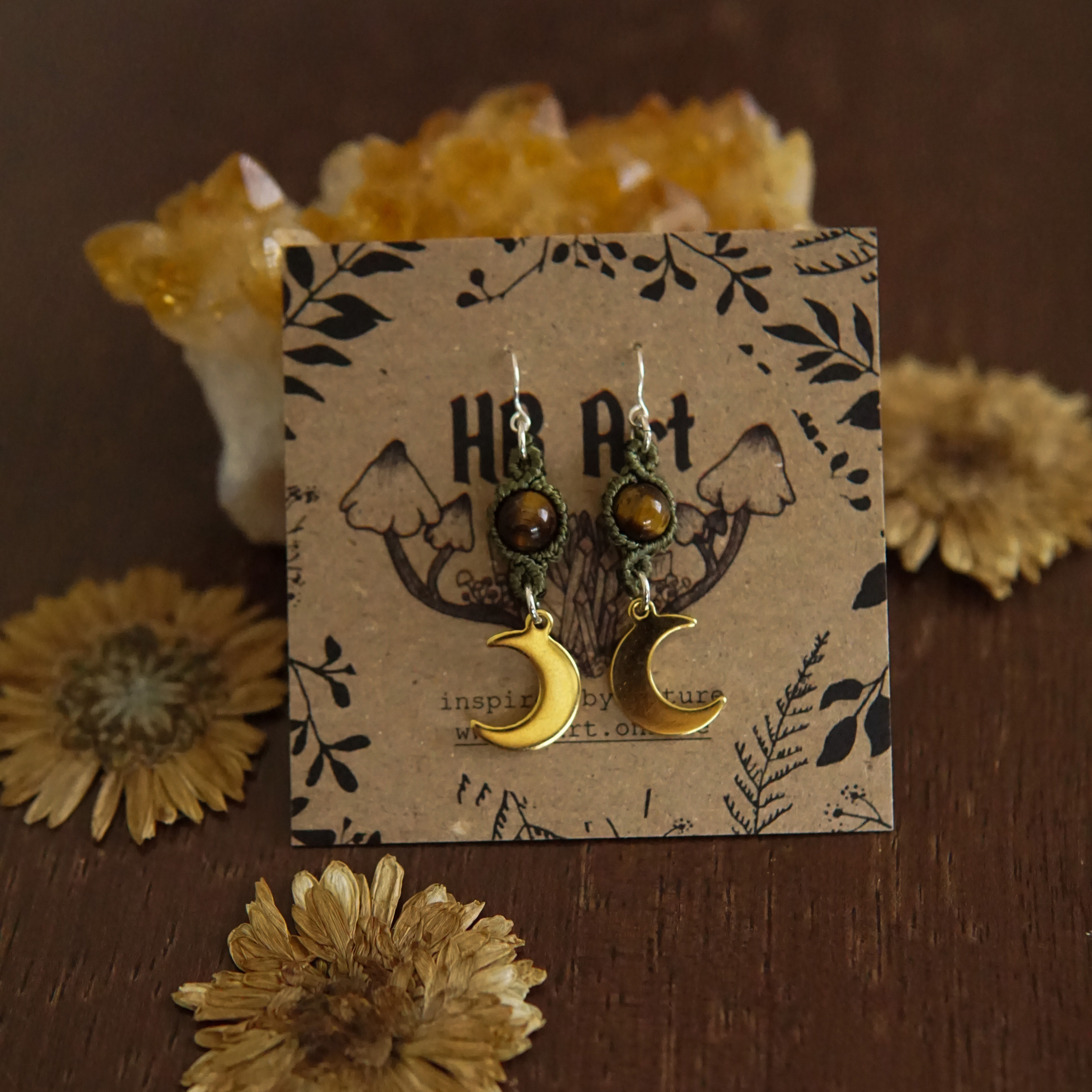 Crescent Tiger's Eye Moon Earrings