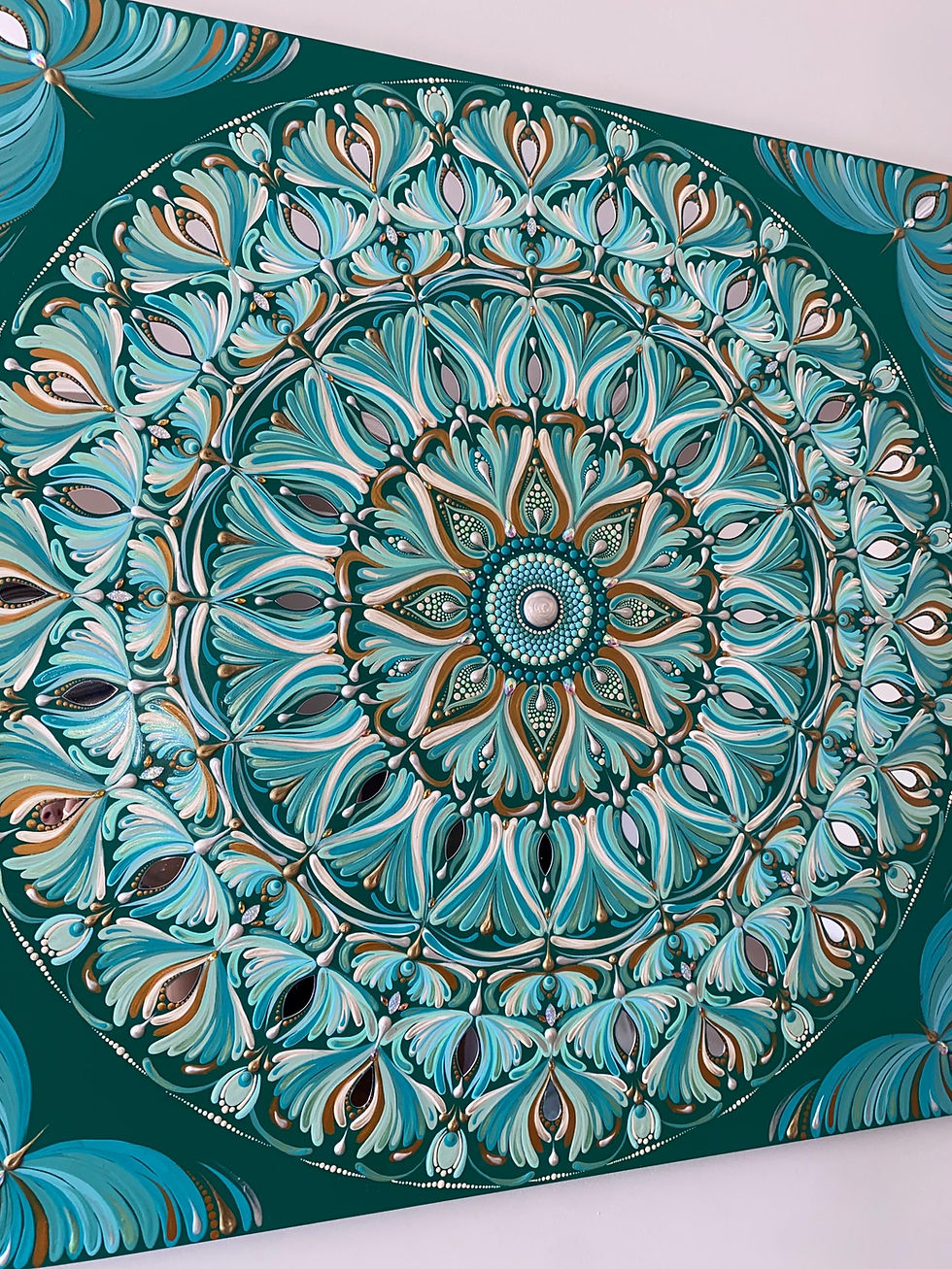 Thumbnail: "Ocean Mirror" Mirrored Mandala Painting, Teal & Green Shades