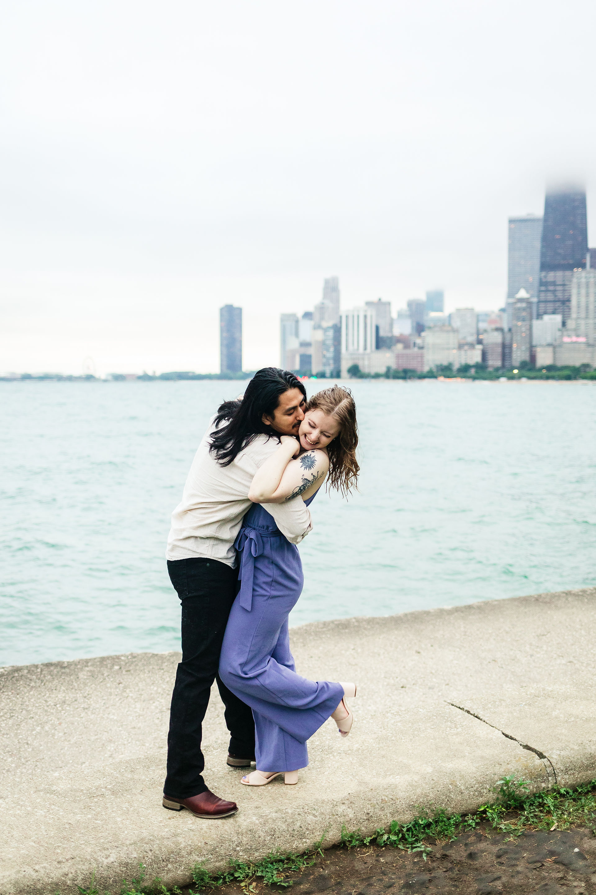 Rainy Chicago City Skyline Engagement Session