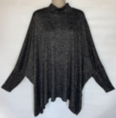 Black Silky with Gray Flecks Poncho with Sleeves