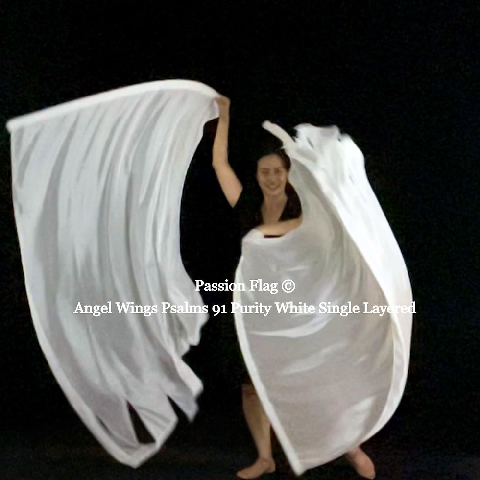 Thumbnail: Passion Flag Angel Wings Psalms 91 Purity White Single Layered silk praise and worship flags and banners Praise Dance