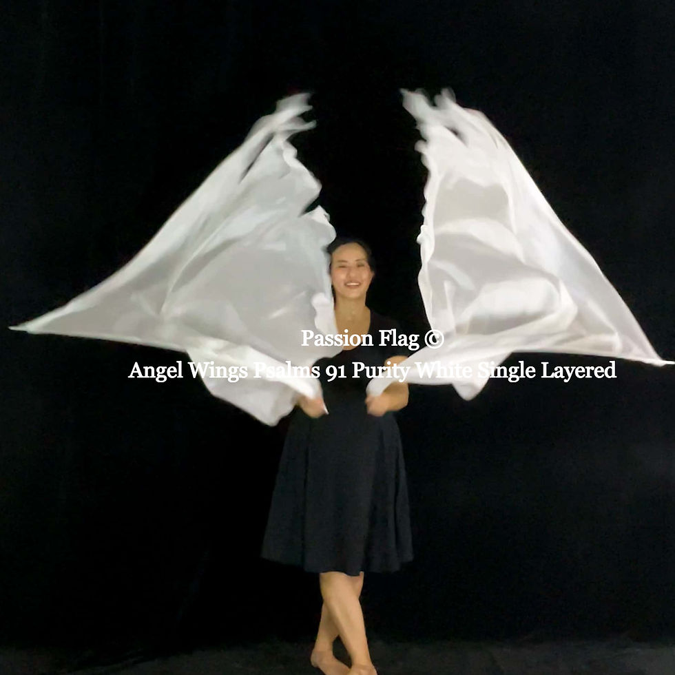 Thumbnail: Passion Flag Angel Wings Psalms 91 Purity White Single Layered silk praise and worship flags and banners Praise Dance