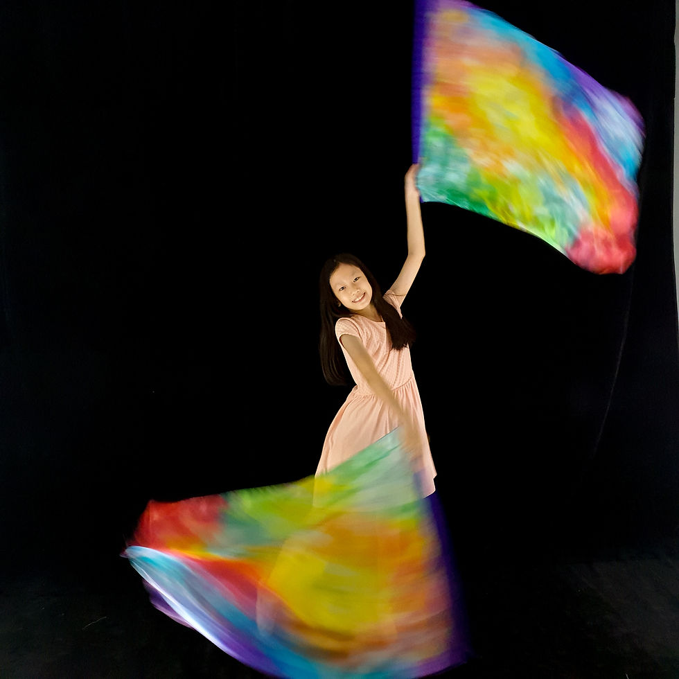 Thumbnail: Rainbow Galaxy kids sized artisan hand dyed silk flags Passion Flag Worship Flags Worship Banner Praise Dance Prophetic Dance
