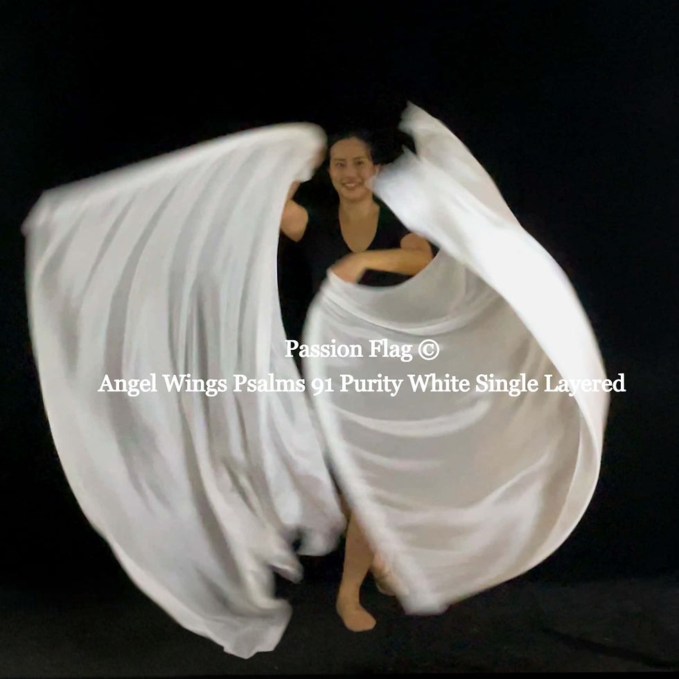 Thumbnail: Passion Flag Angel Wings Psalms 91 Purity White Single Layered silk praise and worship flags and banners Praise Dance