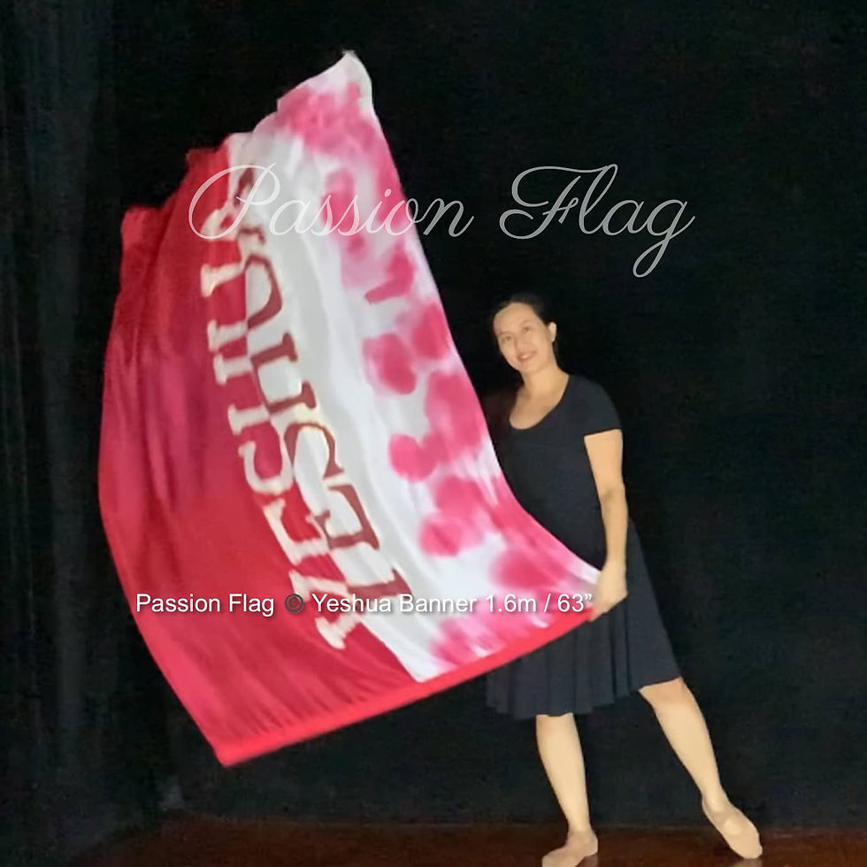Thumbnail: Passion Flag – Yeshua Banner Red White - Hand painted silk praise and worship flags and banners Praise Dance