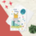 "Happy Birthday 80" card displaying a dark teal balloon with the number 80, a stack of gifts with a gold bow.