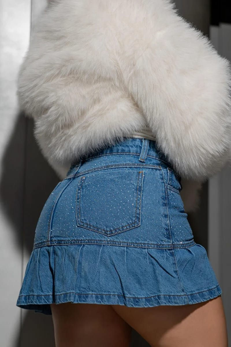 Miniatura: Saia Jeans Puplum com Strass*