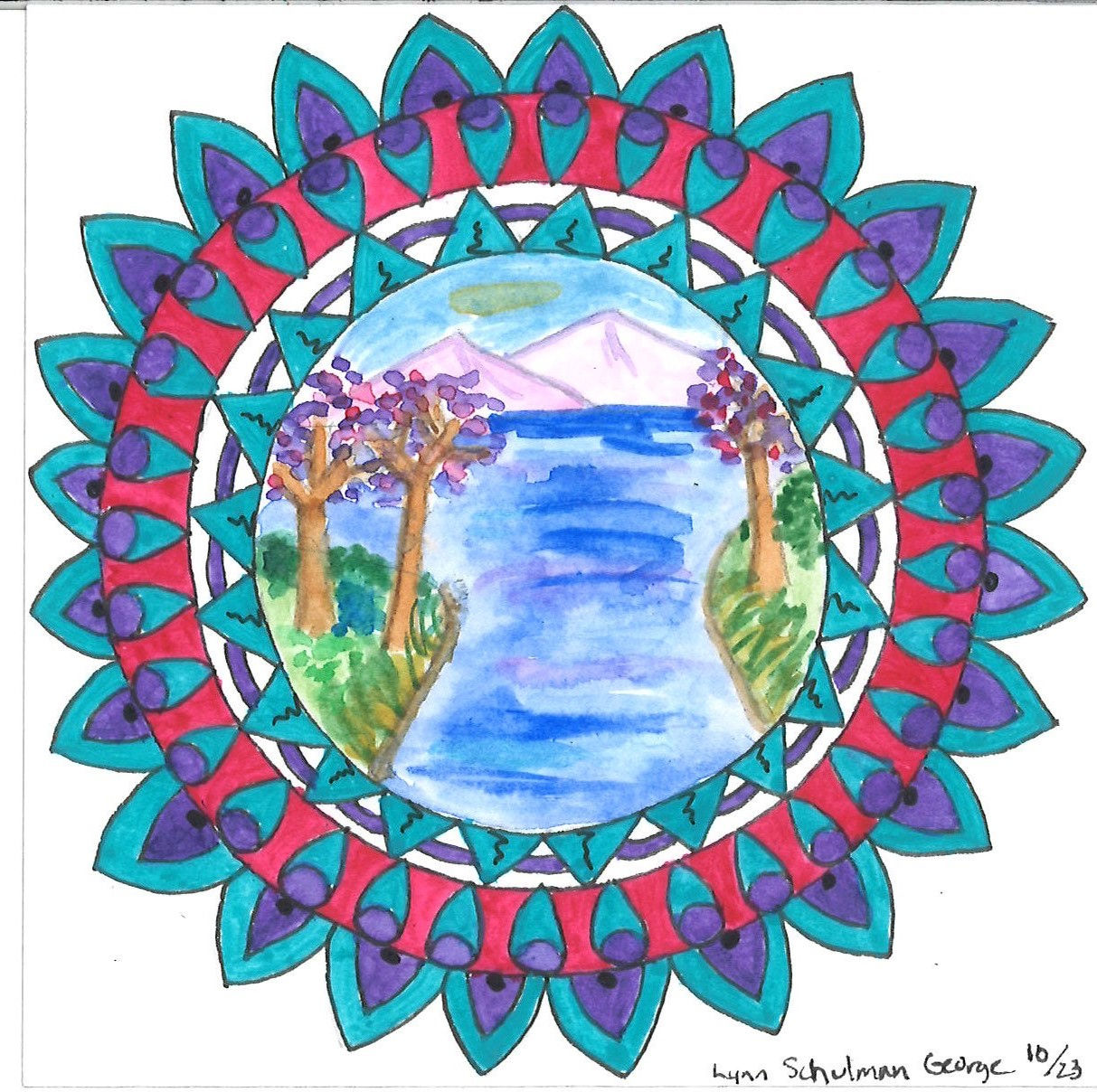 River in Spring Mandala Card