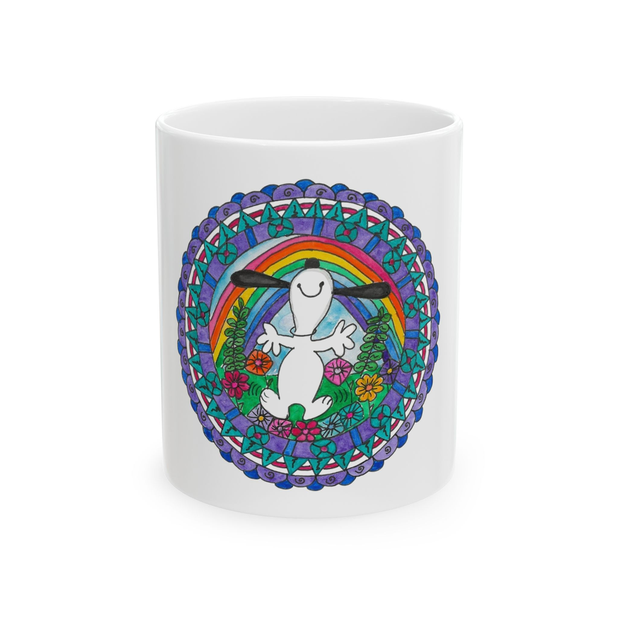 Whimsical Rainbow Dog Ceramic Mug 