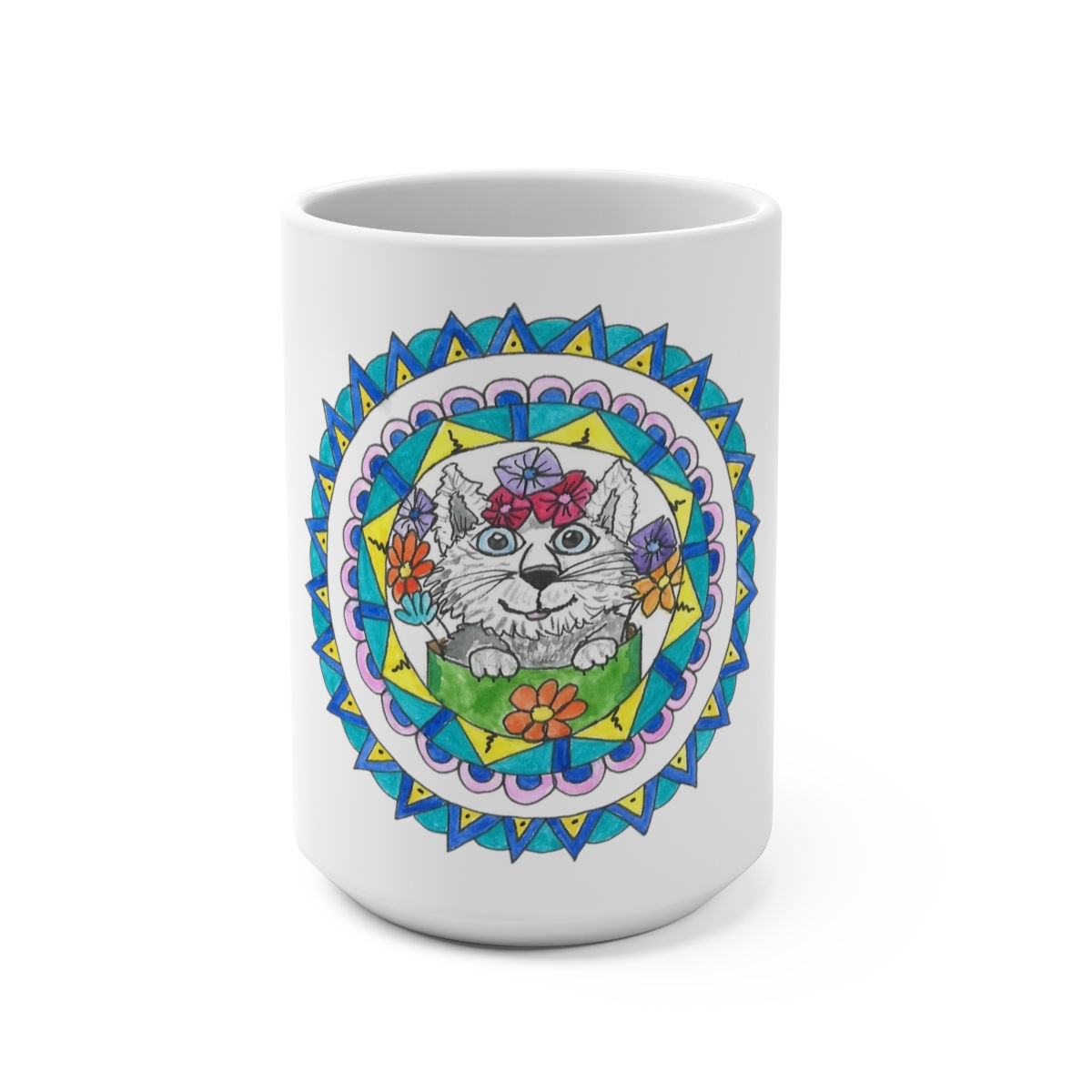 Mug 15oz Flower Cat
