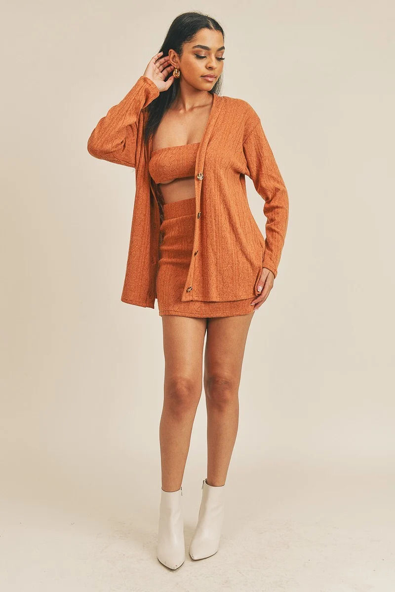 Thumbnail: Cardigan Solid Color 3 Piece Set