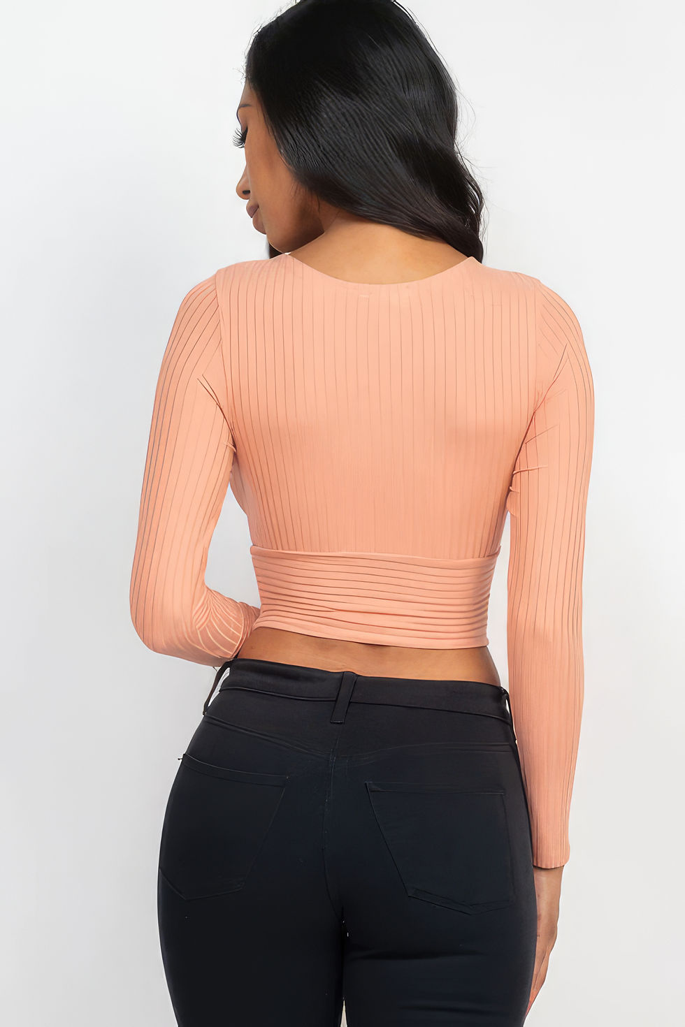 Thumbnail: Ribbed Wrap Front Long Sleeve Top