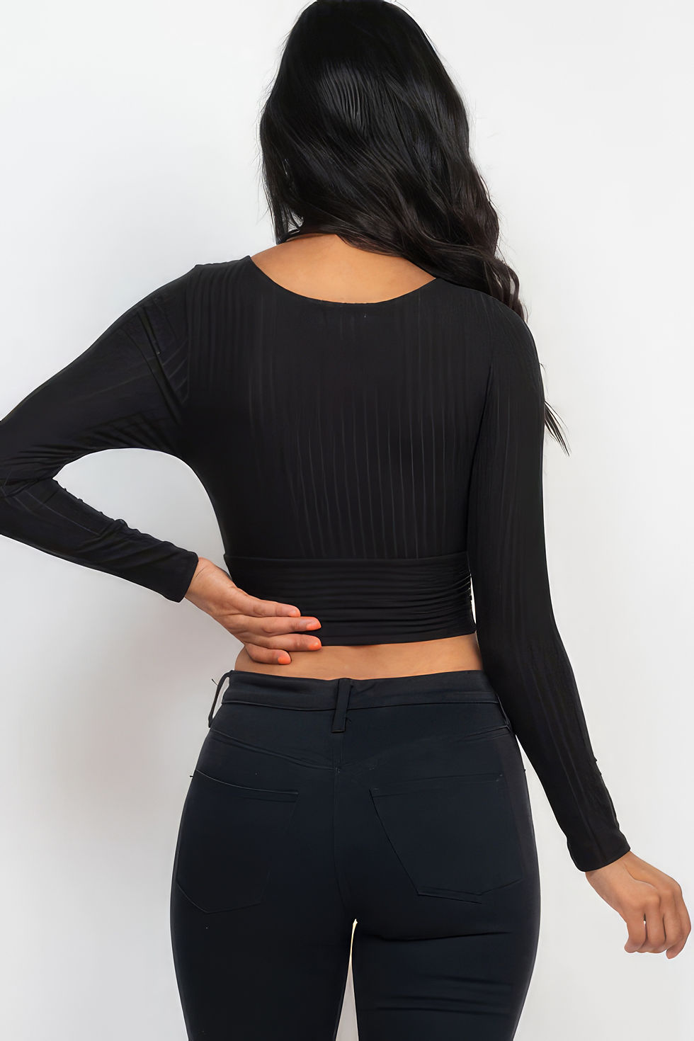 Thumbnail: Ribbed Wrap Front Long Sleeve Top