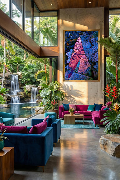 art1-093 Luxury Abstract Fine Art Print inside Sophisticated Garden Interior