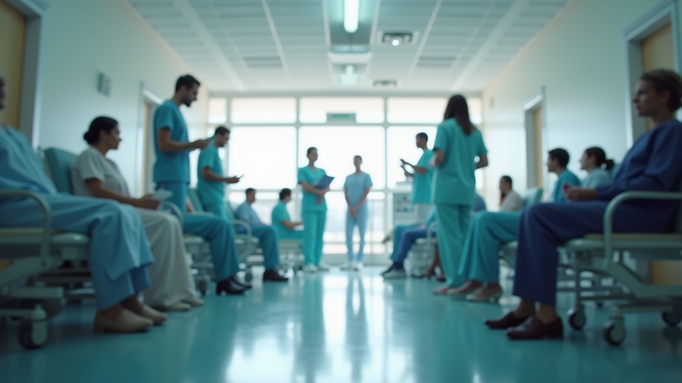 Eye-level view of a healthcare facility with patients receiving care