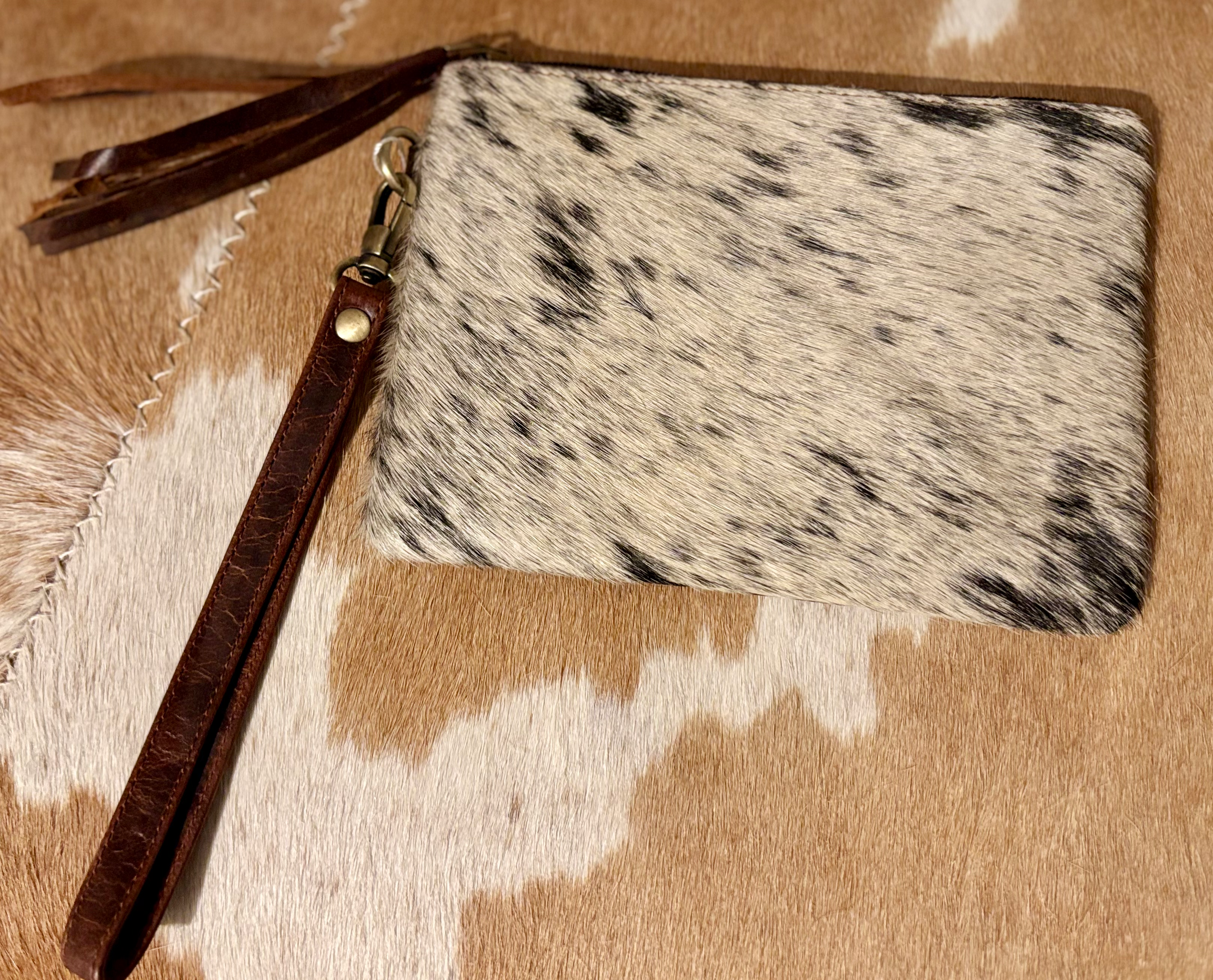 Cowhide Wristlet Clutch Purse