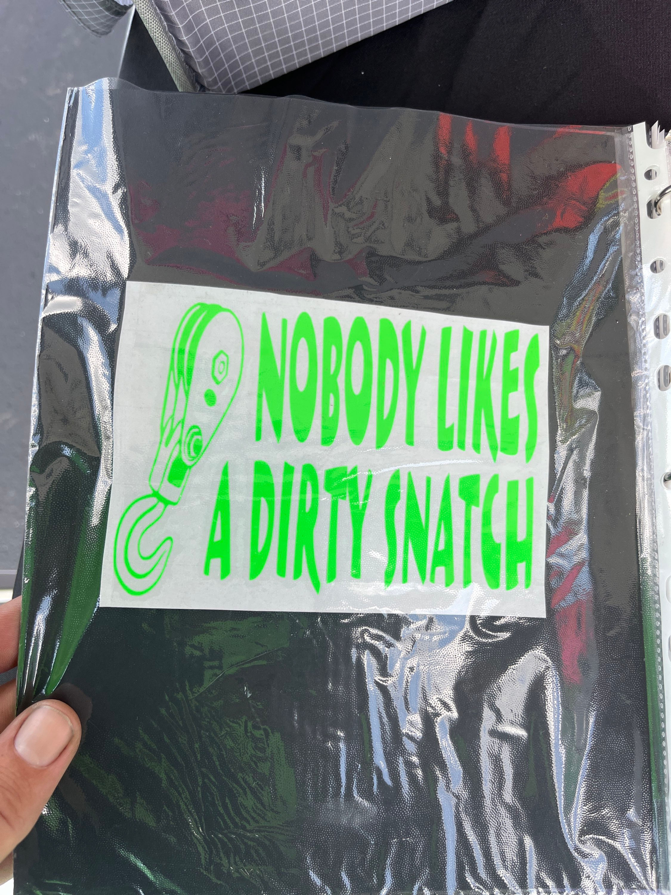 Lime green “dirty snatch” decal