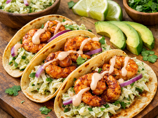 Spicy Shrimp Street Tacos with Creamy Cilantro Lime Slaw